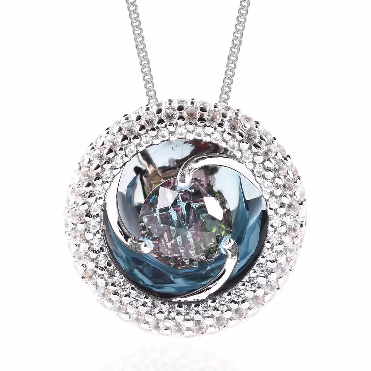 SHOP LC Blue Topaz Red Garnet 925 Sterling Silver Rhodium Plated November Birthstone Pendant Necklace for Women Jewelry Birthday Gifts for Women Size