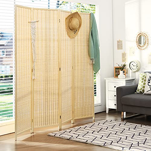 Giantex Bamboo Room Divider, 6 Ft Tall Freestanding Folding Privacy Screen, Wooden Room Separators Divider Wall