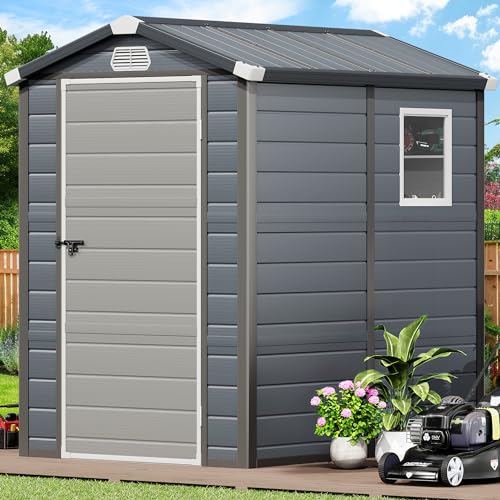 YITAHOME Light Gray Resin Tool Shed, 36 Cu Ft Waterproof Outdoor Horizontal Storage