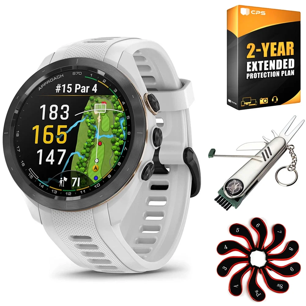 Garmin Approach S70 42 mm Premium GPS Golf Watch, White Band with 2 YR Warranty Bundle - Curated Treasures Market