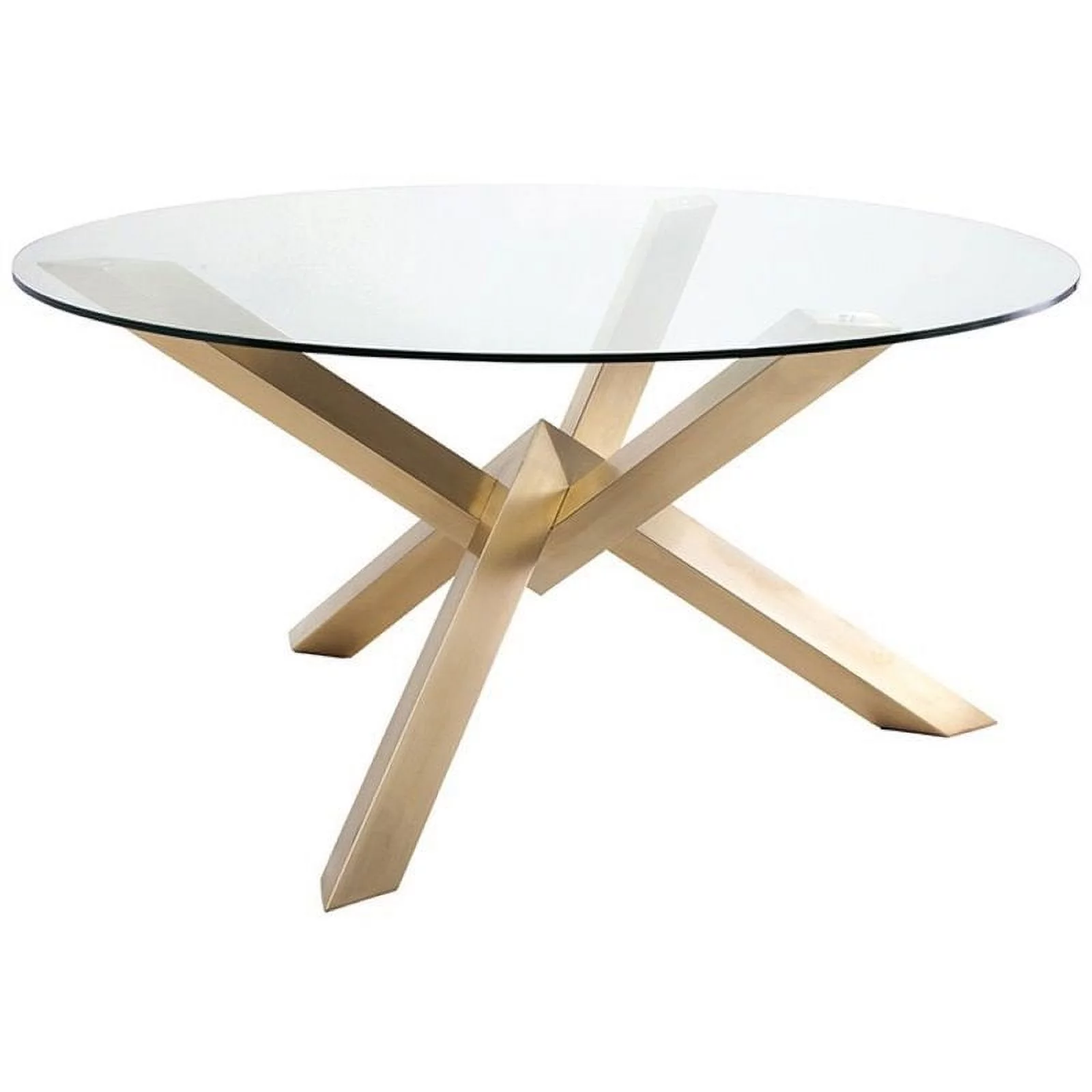 Maklaine 72" Round Glass Top Dining Table in Gold