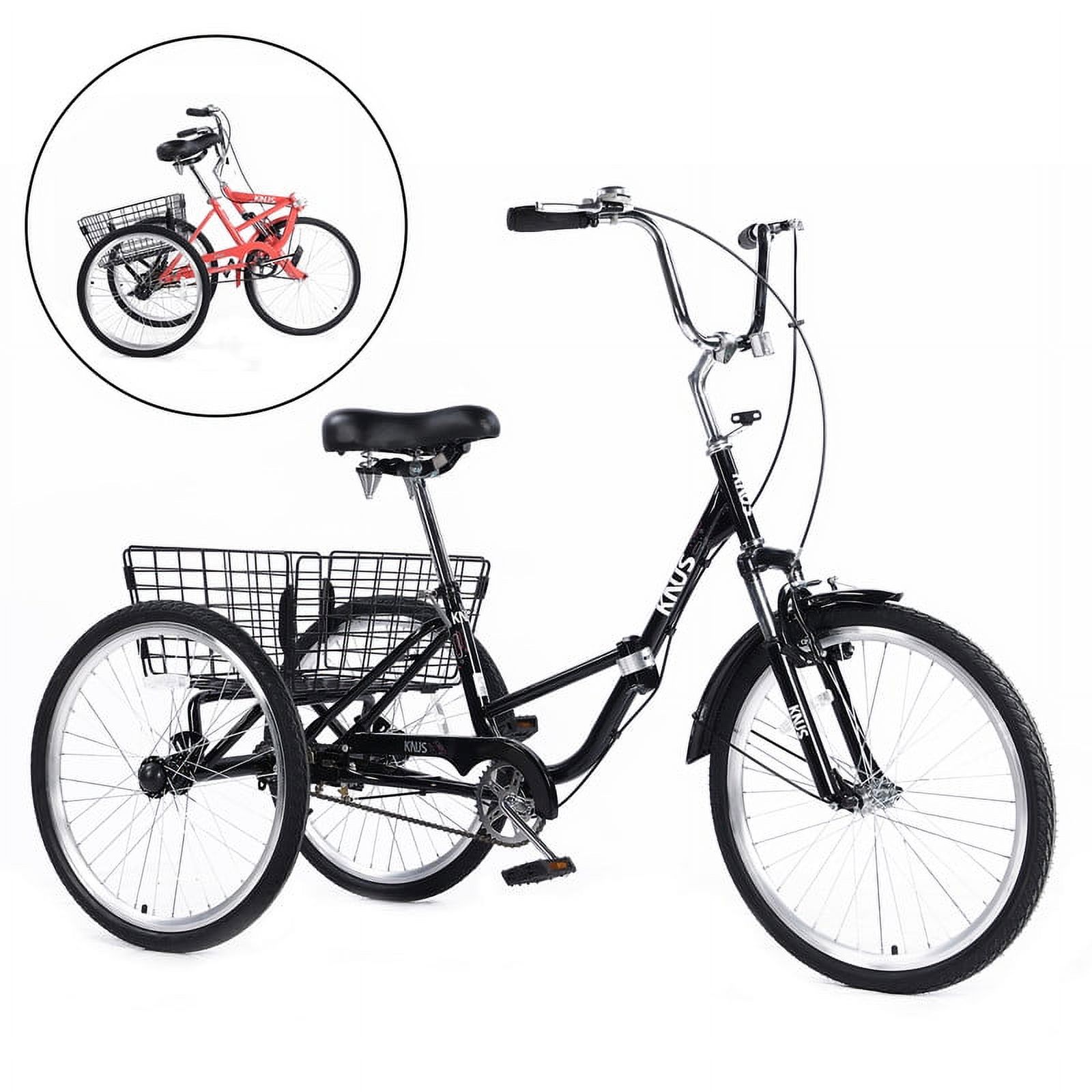 Okimo 20in 3-Wheel Folding Tricycles for Adult Portable Outdoor Folding Trike with Large Basket for Adults, Black