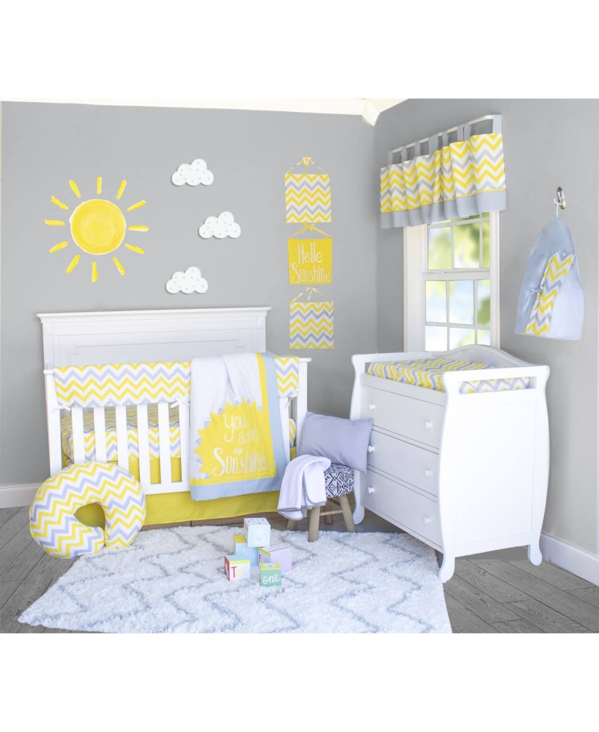 Pam Grace Creations Sunshine Yellow and Gray 10 Piece Crib Bedding Set