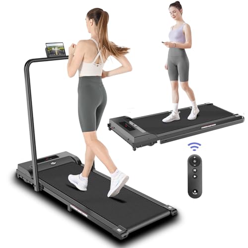 2 in 1 Walking Pad Treadmill, Foldable Treadmills with Handle Bar, 2.5HP Portable Folding Treadmill with Remote Control