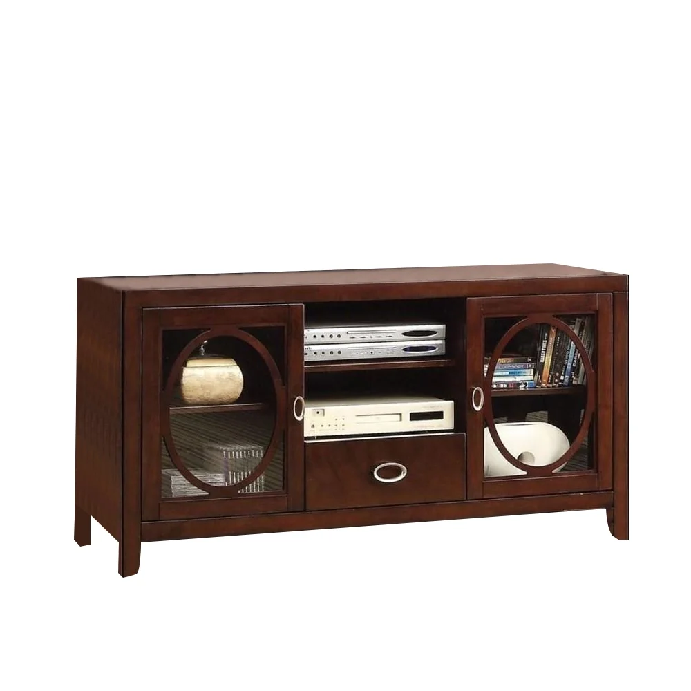 Wooden TV Stand With Glass Doors, Cherry
