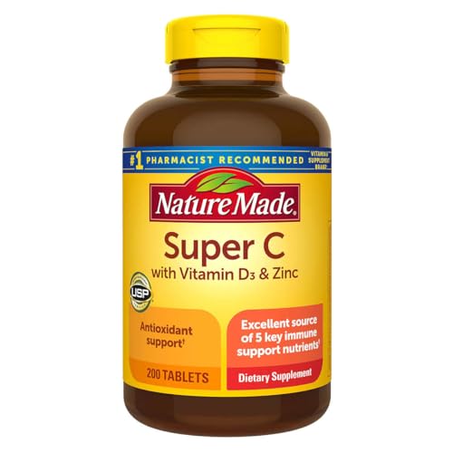 Generic Nature Made Super C with Vitamin D3 and Zinc, 200 Tablets Bundle | Vitamin C (900 mg), Vitamin A (450 mcg), Vitamin D3 (25 mcg/1000 IU)