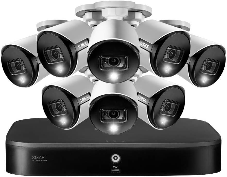 Lorex 4K Ultra HD Security System with 8-Channel DVR and Eight 4K (8MP) Active Deterrence Cameras Featuring Smart Motion Detection and Smart Home
