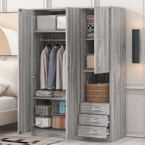 Merax Armoire Wardrobe Closet, 47.2''L*20" D*68.9" H Clothing Storage Cabinet with 6-Tier Shelves and Hanging Rod