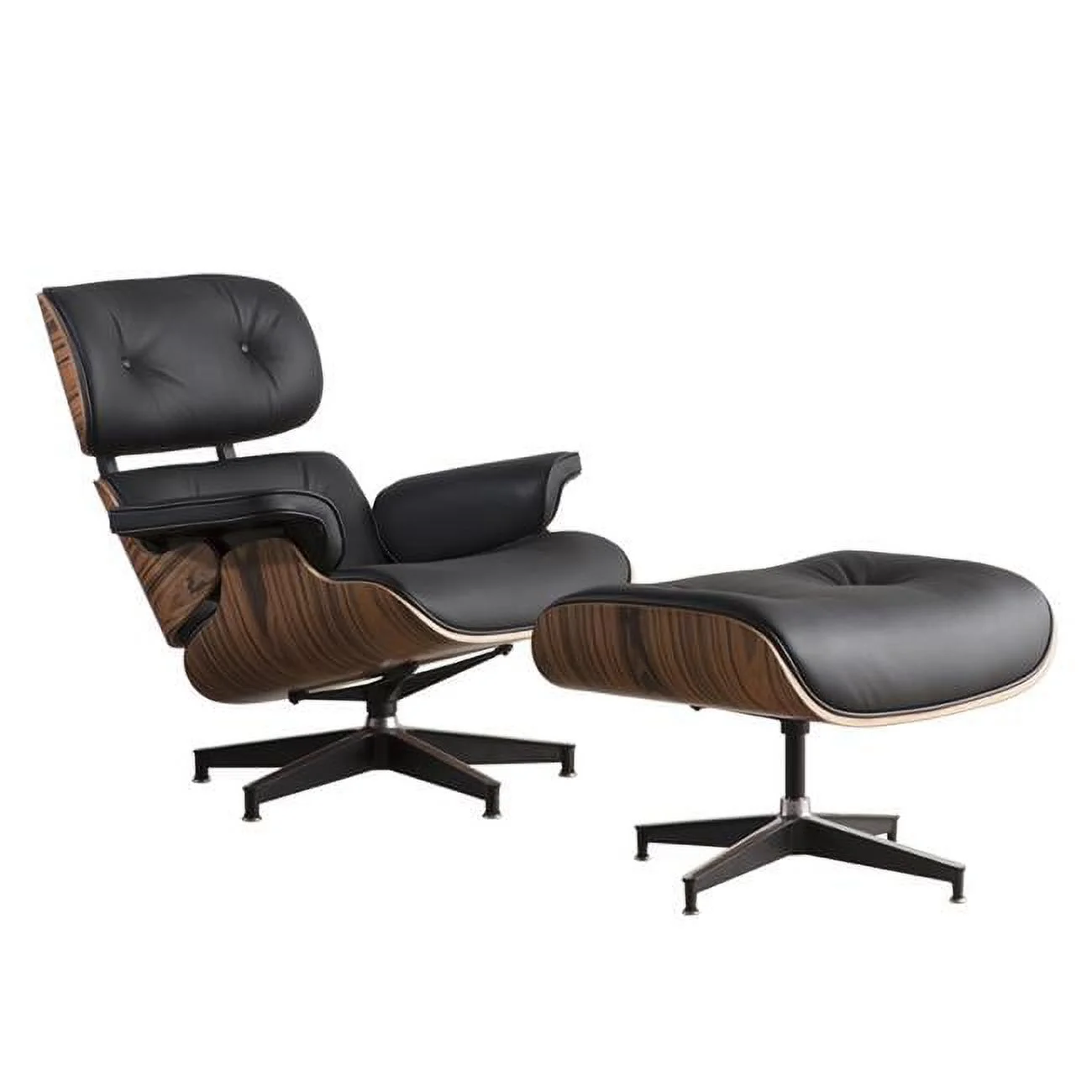 HomeRoots 526374 33 x 34.6 x 34.2 in. Black Tufted Leather & Brown Swivel Lounge Chair with Ottoman