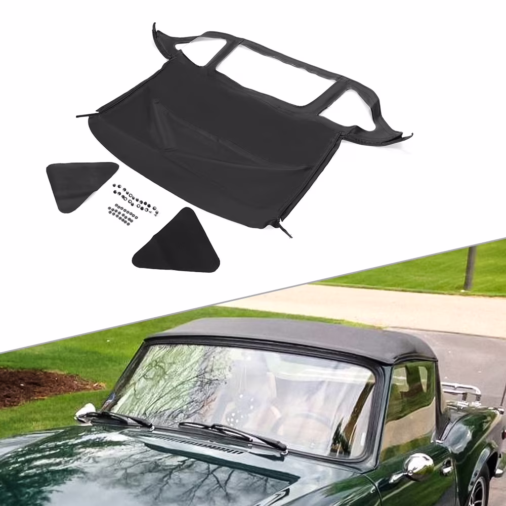 Kojem Convertible Soft Top W/Clear Plastic Window for 71-81 Triumph Spitfire 2-Door Black Replacement