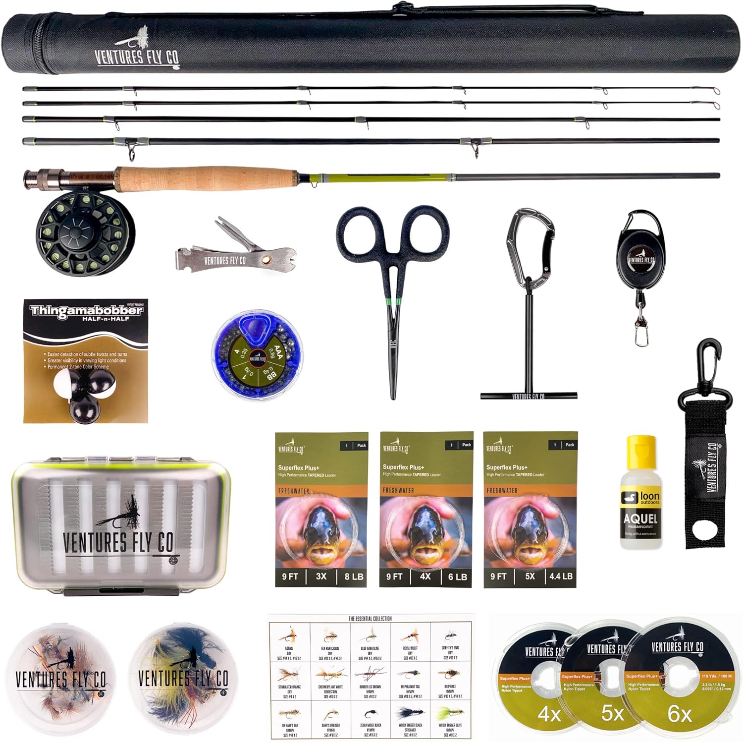 Ventures Fly Co. | Starter Packages | 23 Fly Fishing Accessories Complete Gear Combo | Perfect Beginner Kit | Includes Rod, Reel, Line, Flies, Leader