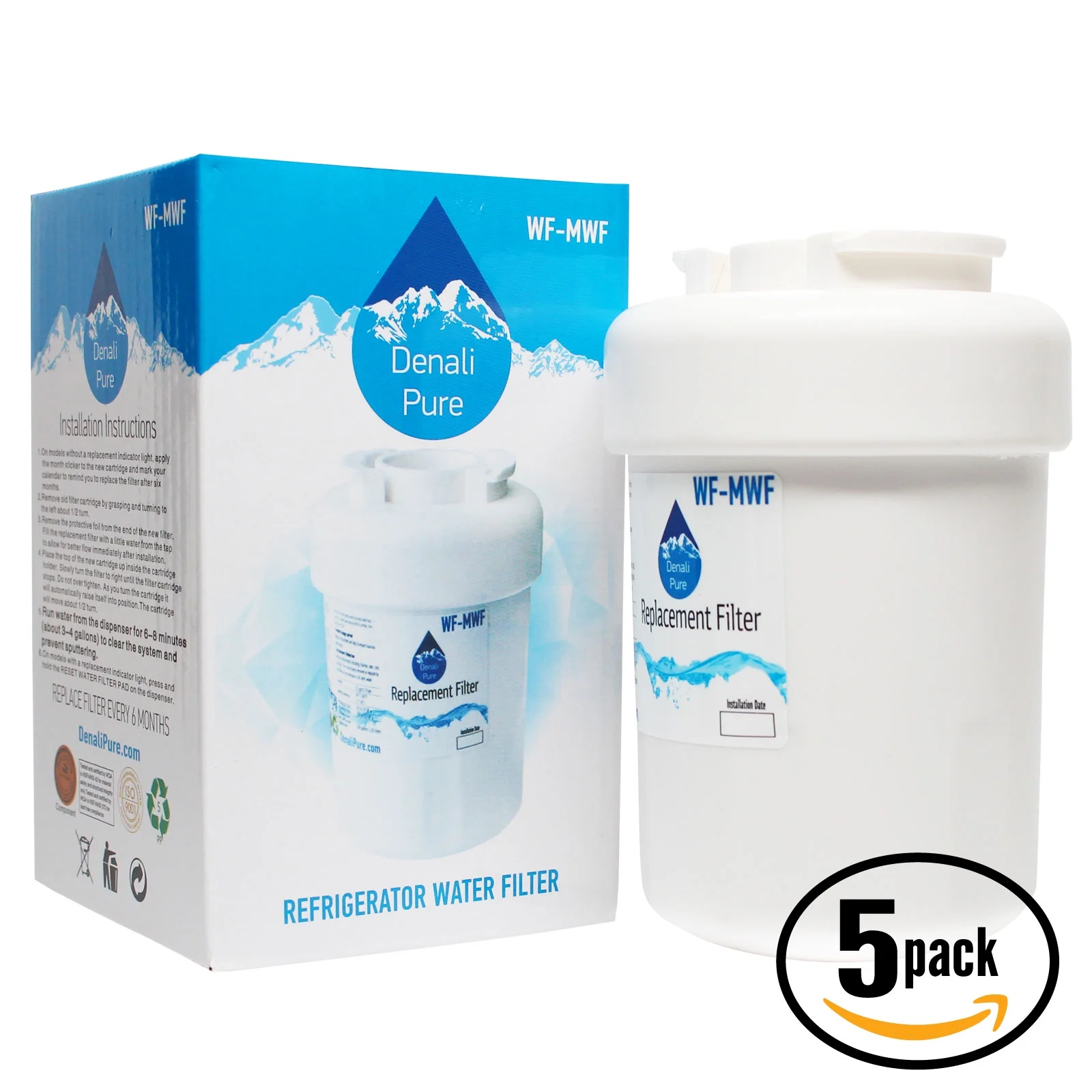5-Pack Replacement General Electric GSH22JFZBWW Refrigerator Water Filter - Compatible General Electric MWF, MWFP Fridge Water Filter Cartridge