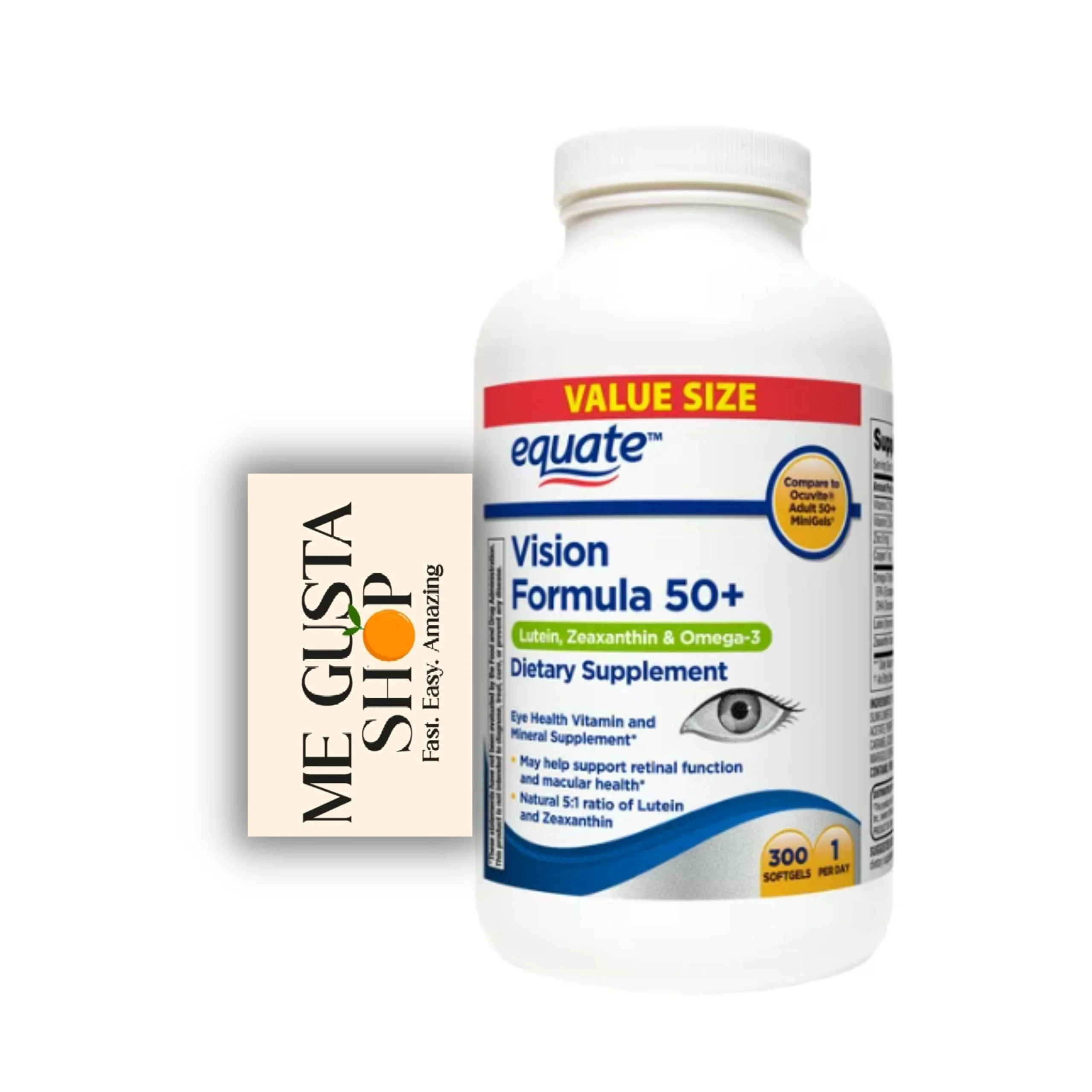 Equate Vision Formula 50+ Soft Gels Dietary Supplement Value Size, 300 Count - Kansas Nuitrition - HNZSDS