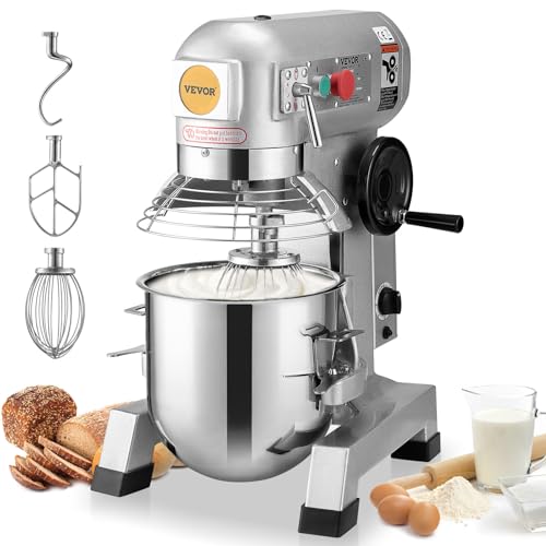 VEVOR Commercial Mixer, Commercial Food Mixer 10Qt Stainless Steel Bowl, 450W Commercial Stand Mixer with 3 Speeds Adjustable