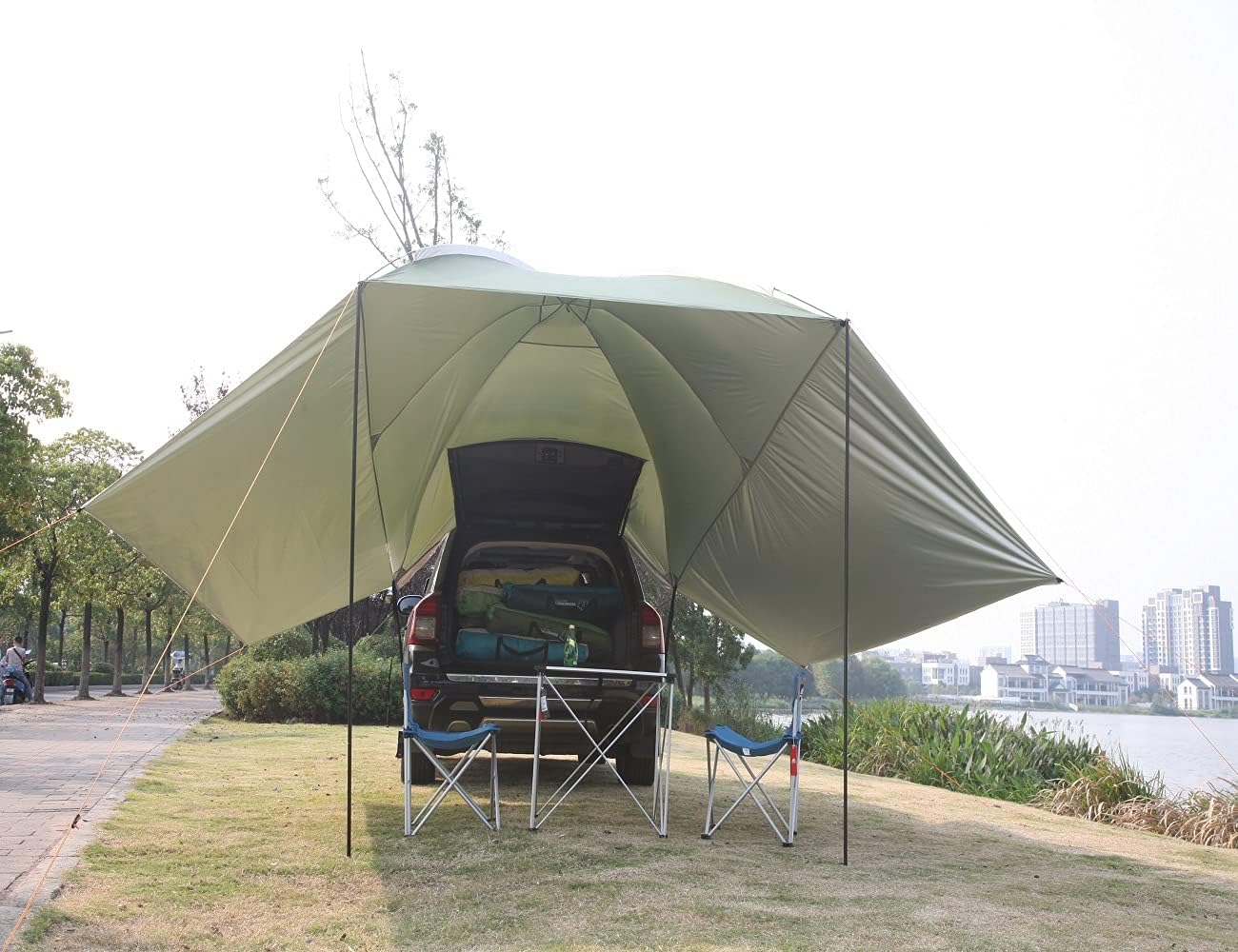 Outdoor Camping Car Tent Waterproof Car Awning Tent ,Car Trunk Canopy 10.5'X7.5'X7.2' SUV Tent for Camping Sun Shelter