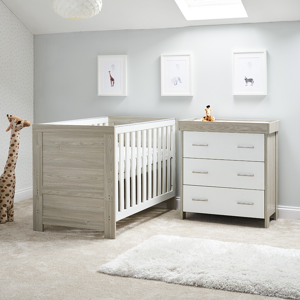 Obaby Nika 2 Piece Nursery Room Set/Mattress – Grey Wash/White