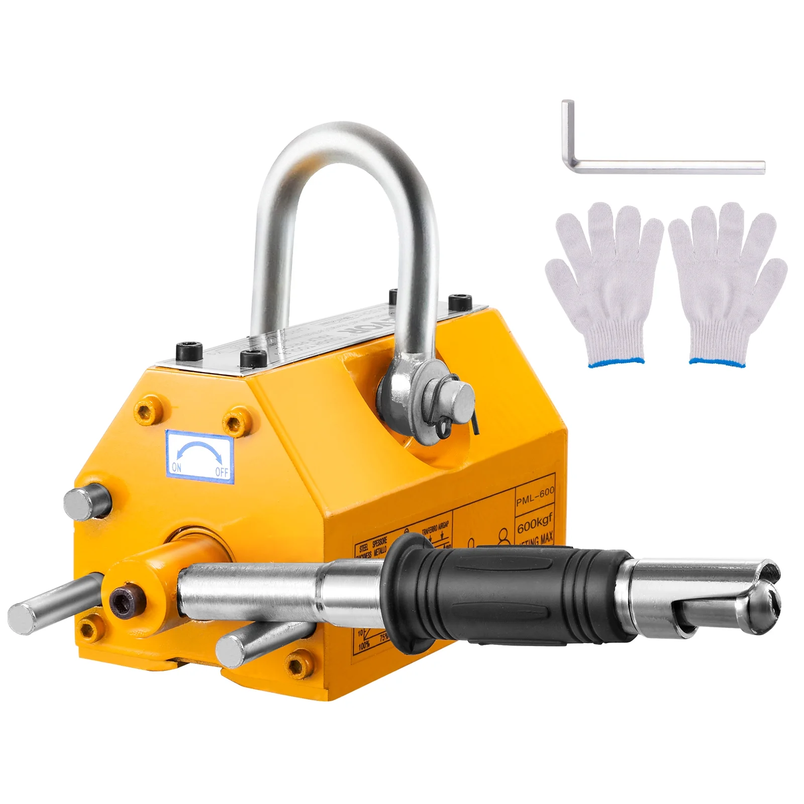 VEVOR Magnetic Lifter 1320LBS Capacity, 600KG Steel Lifting Magnet , Permanent Magnetic Lift Hoist Shop Crane with Handle