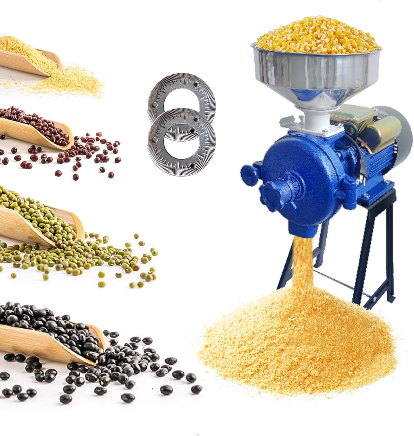 Eachbid Dry Grinder 110V 3000W Electric Grain Mill Corn Grinder, Commercial Feed Wheat Mill Dry Grinder