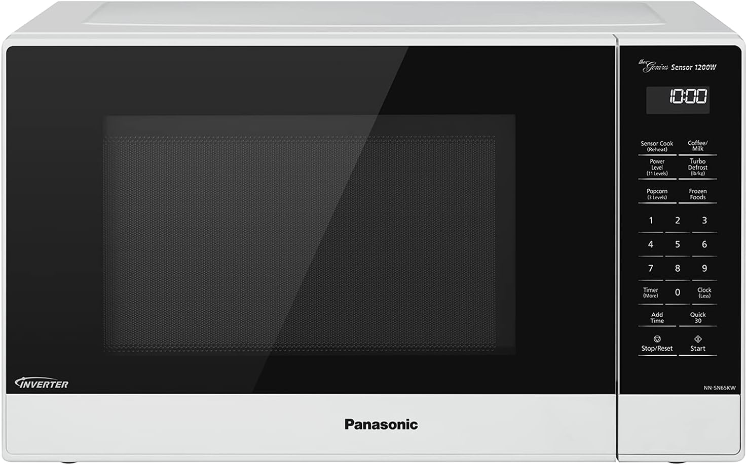 Panasonic NN-SN65KW Microwave Oven with Inverter Technology, 1200W, 1.2 cu.ft. Small Genius Sensor One-Touch Cooking, Popcorn Button
