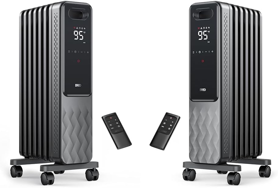 Dreo 1500W Oil Filled Radiator Heater Bundle with Remote Control, 4 Modes, Overheat & Tip-Over Protection, 24h Timer, Digital Thermostat