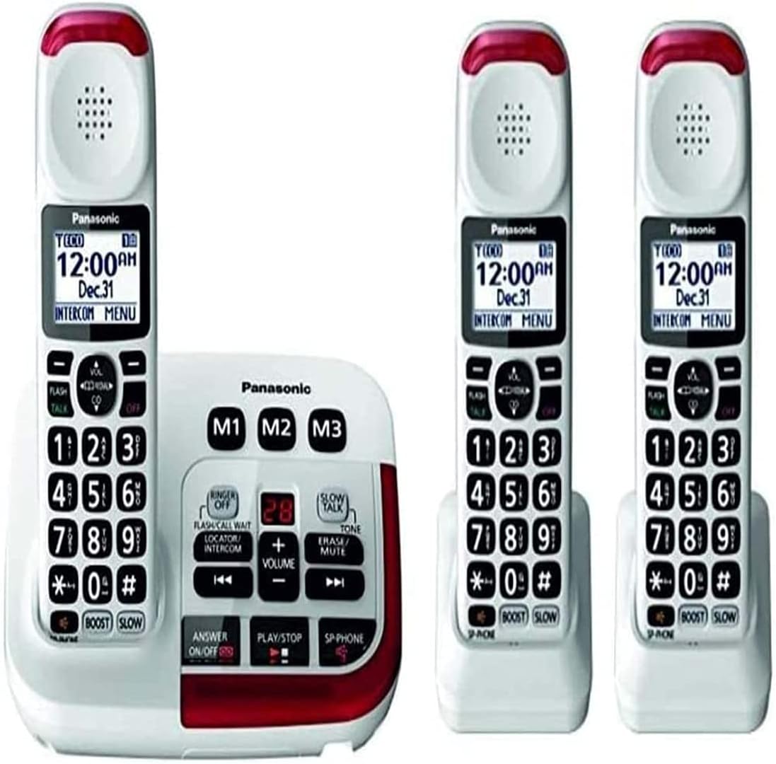 Panasonic KX-TGM420W + (2) KX-TGMA44W Amplified Cordless Phone with Digital Answering Machine Expandable upto 6 Handsets and Voice Volume Booster 40
