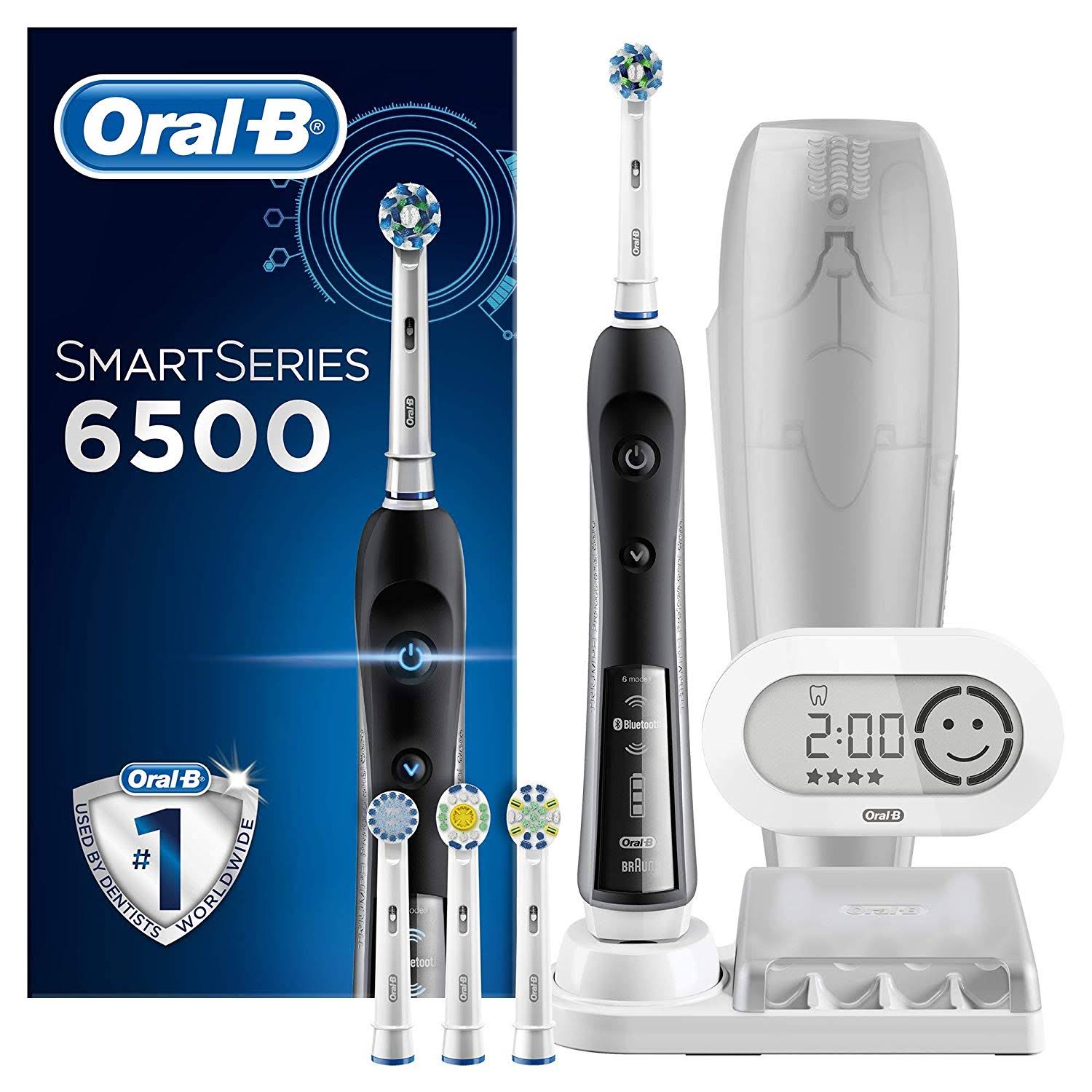 Oral-B SmartSeries Black 6500 CrossAction Electric Toothbrush, 1 App Connected Handle, 5 Modes with Whitening u0026 Gum Care, Pr