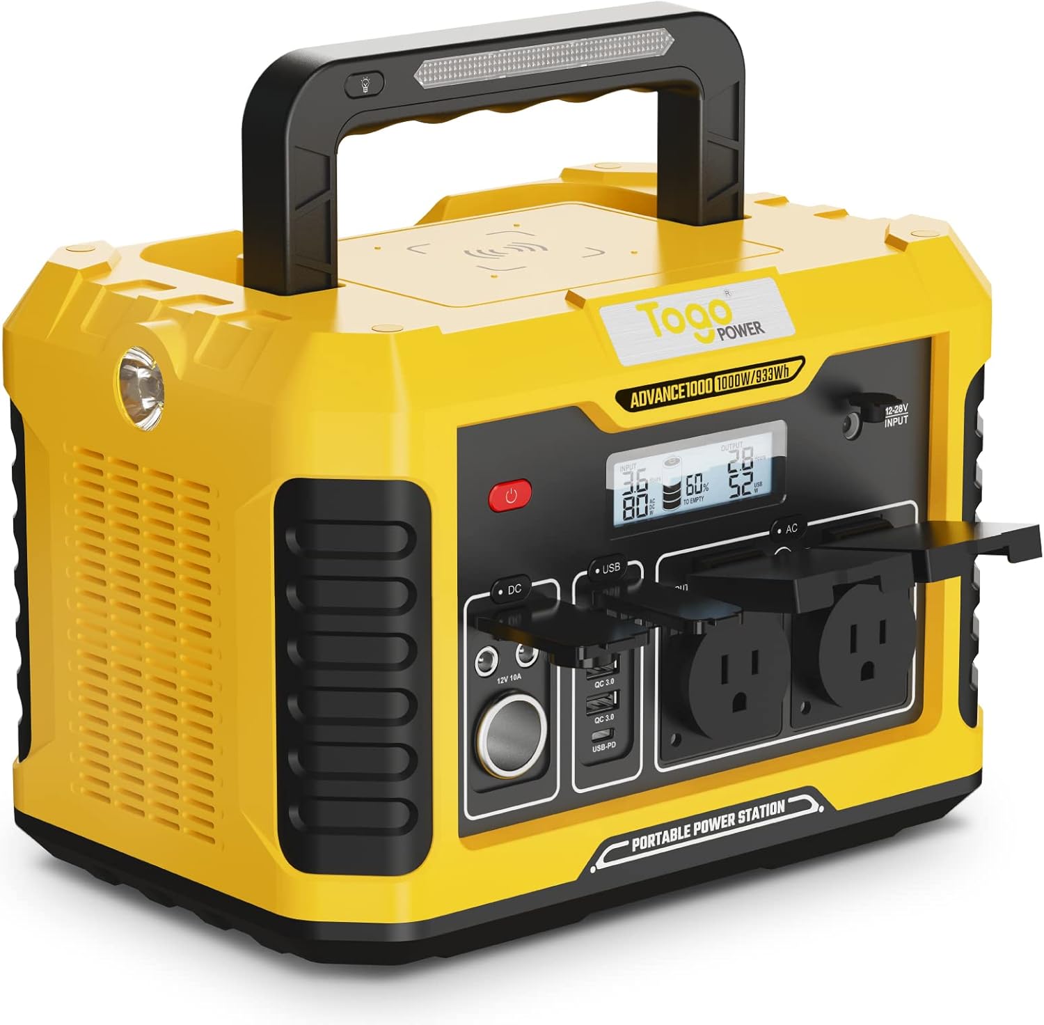 Togo POWER A1000 Portable Power Station, 933Wh Solar Generator with 1000W AC Outlets, Wireless Charging