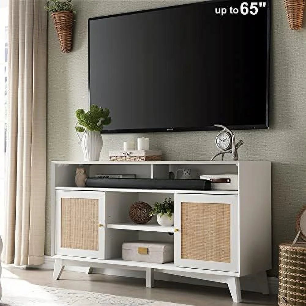 TJUNBOLIFE TV Stand for 65+ Inch TV  Mid Century Modern Media TV Console  32'39