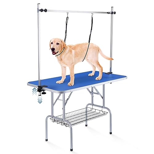 Dog/Pet Grooming Table Foldable Height Adjustable - 42-inch Portable Dog Grooming Table with Arm Noose & Mesh Tray, Maximum Capacity Up to 300lbs