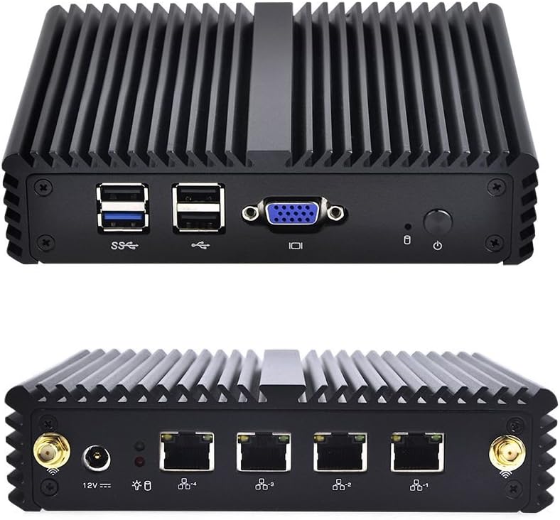 Quad core Tiny Computer with 4 LAN Ports, VGA, 4 USB, 8GB RAM 128GB SSD, Mini PC Advanced Router/Firewall
