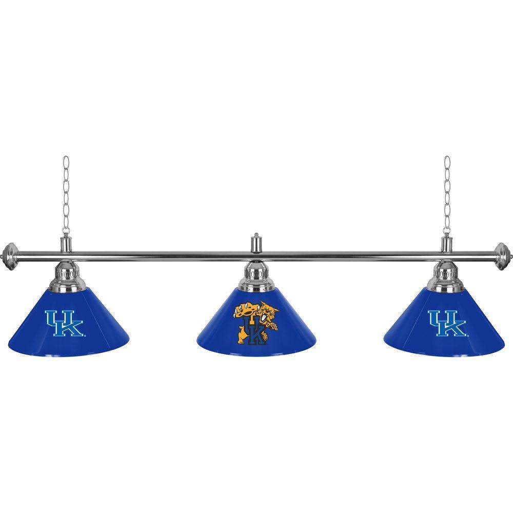 University of Kentucky 3 Shade Chrome Billiard Lamp -Wildcat