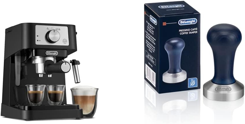 De'Longhi Stilosa Manual Espresso Machine, Latte & Cappuccino Maker, 15 Bar Pump Pressure + Manual Milk Frother Steam Wand, Black/Stainless