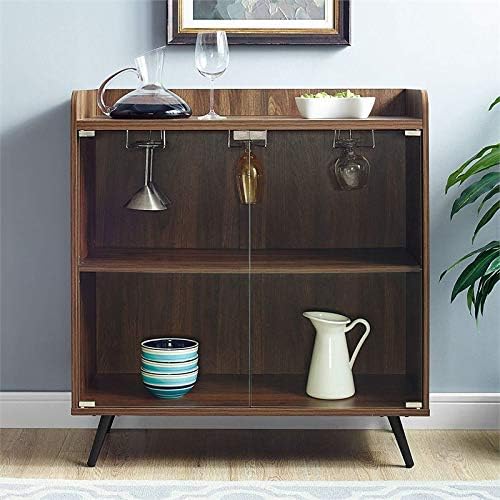 Pemberly Row 30 Glass Door Bar Cabinet in Dark Walnut