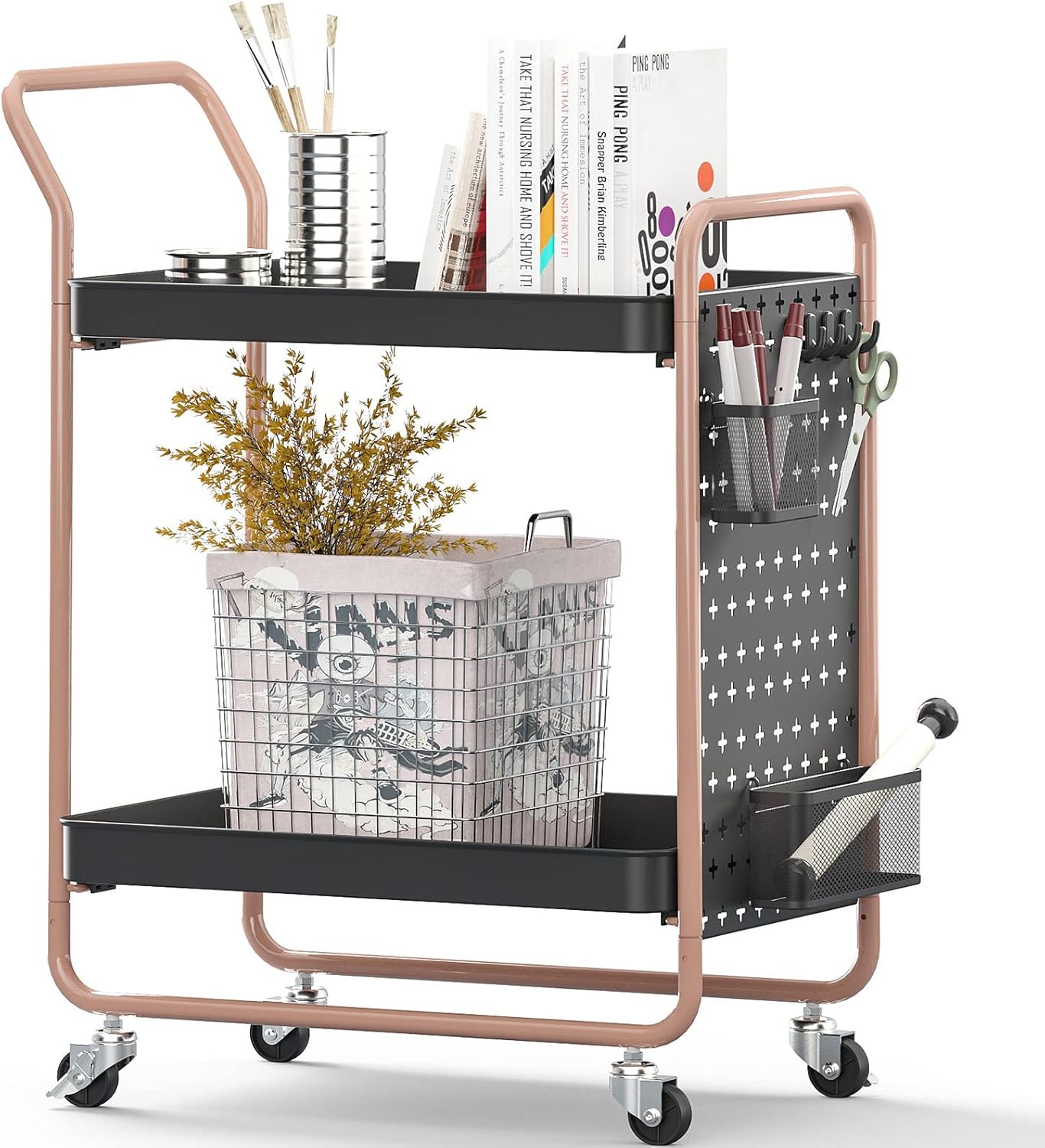 TOOLF Large Heavy Duty Utility Cart, Metal Rolling Storage Organizer Cart 2 Tier Tool Cart with Wheels