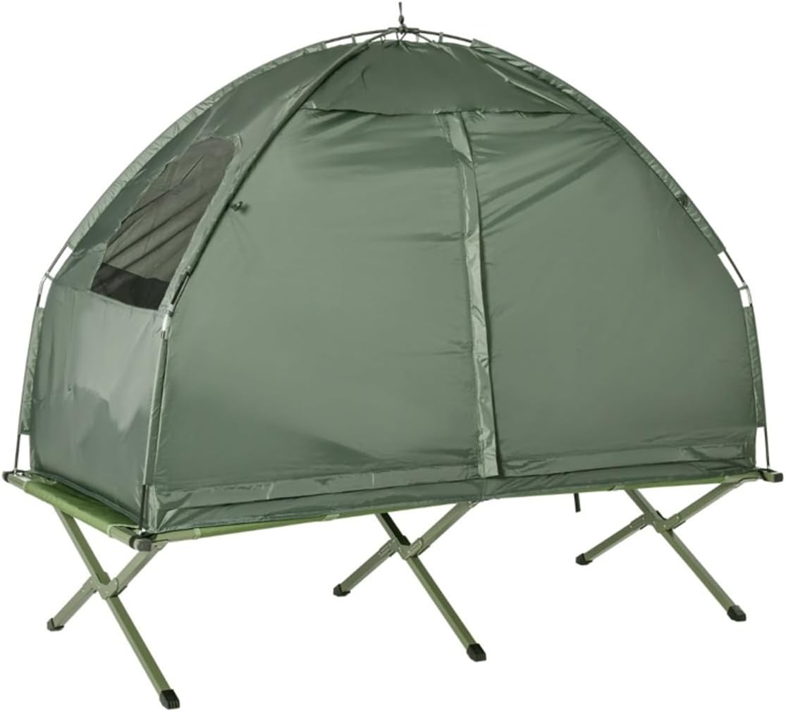 Portable Multifunctional Folding Camping Cots for Adults,Elevated Tent with Sleeping Bag,Thick Air Mattress Pad,Single Sleeping Cot Camping Bed