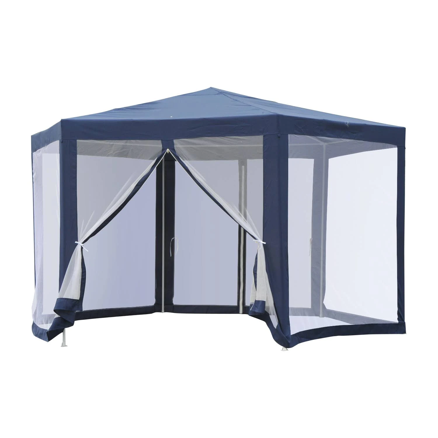 Outsunny Outdoor Hexagon Sun Shade Canopy Tent with Mesh Screen Walls - Blue, Size: 6& x 12&