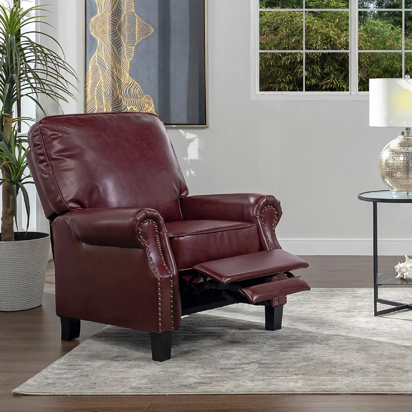 Charlie Design Auden 34" Manual Recliner Accent Chair, Heritage Red Bonded Leather