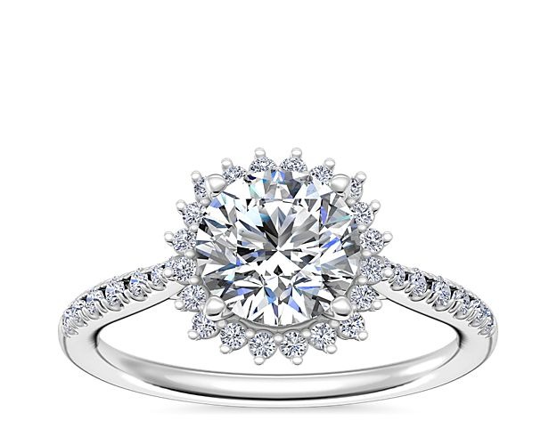 0.95 Ct Brilliant Round Cut Natural Diamond Radiant Halo Engagement Ring for her Solid 14K White Gold Size 5.5