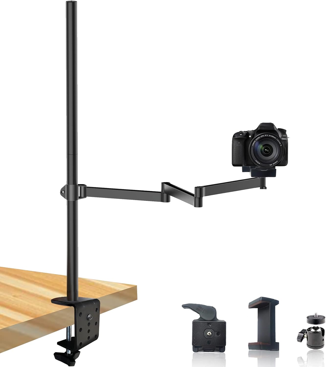 Heavy Desktop Overhead Camera Mount Rig Stand, Top Down DSLR Photography Holder with Flexible Arm and 360° Ball Head