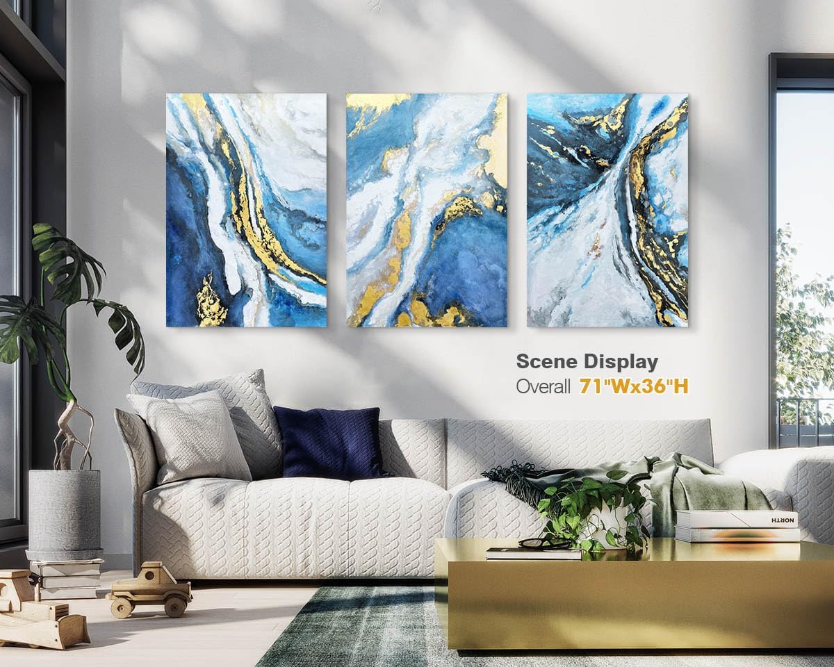 Wall Art Bedroom Gold Wall Decor Abstract Pictures for Living Room Wall Decoration Blue Paintings Large Canvas Art Framed Artwork Decor for Office