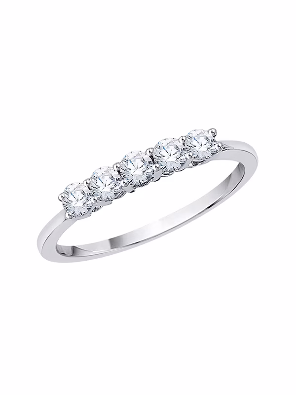 Five Stone Diamond Anniversary Ring in Sterling Silver (1/2 cttw) (I-Color, SI3-I1 Clarity) (Size-10)