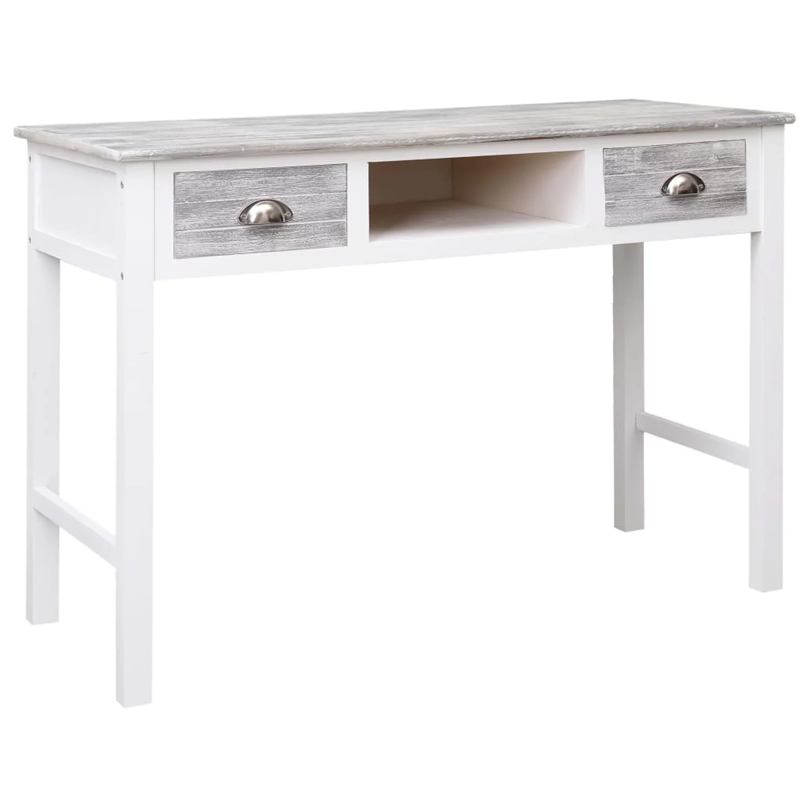 Anself Writing Desk with 2 Storage Drawers and Open Compartment Wood Study Table Wooden Console Table Gray Home Office Furniture 43.3in x 17.7in x