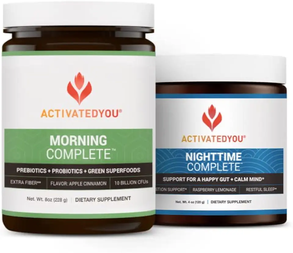ACTIVATEDYOU Morning Complete Daily Wellness Drink (Apple Cinnamon) Nighttime Complete (Raspberry Lemonade) with Prebiotics, Probiotics