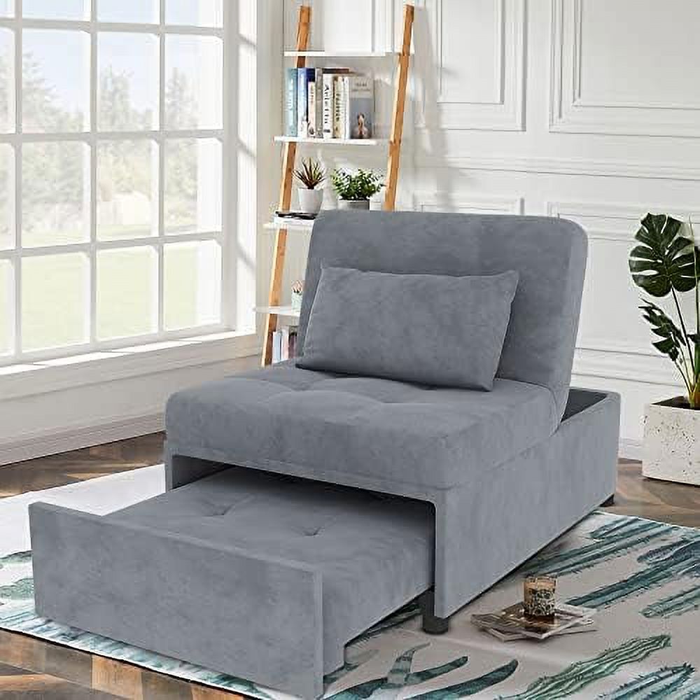 TJUNBOLIFE Velvet Convertible Sofa Bed  4 in 1 Multi- Folding Ottoman Lounge Chair  Modern Sleeper Bed Couch Guest Bed with Adjustable Backrest and