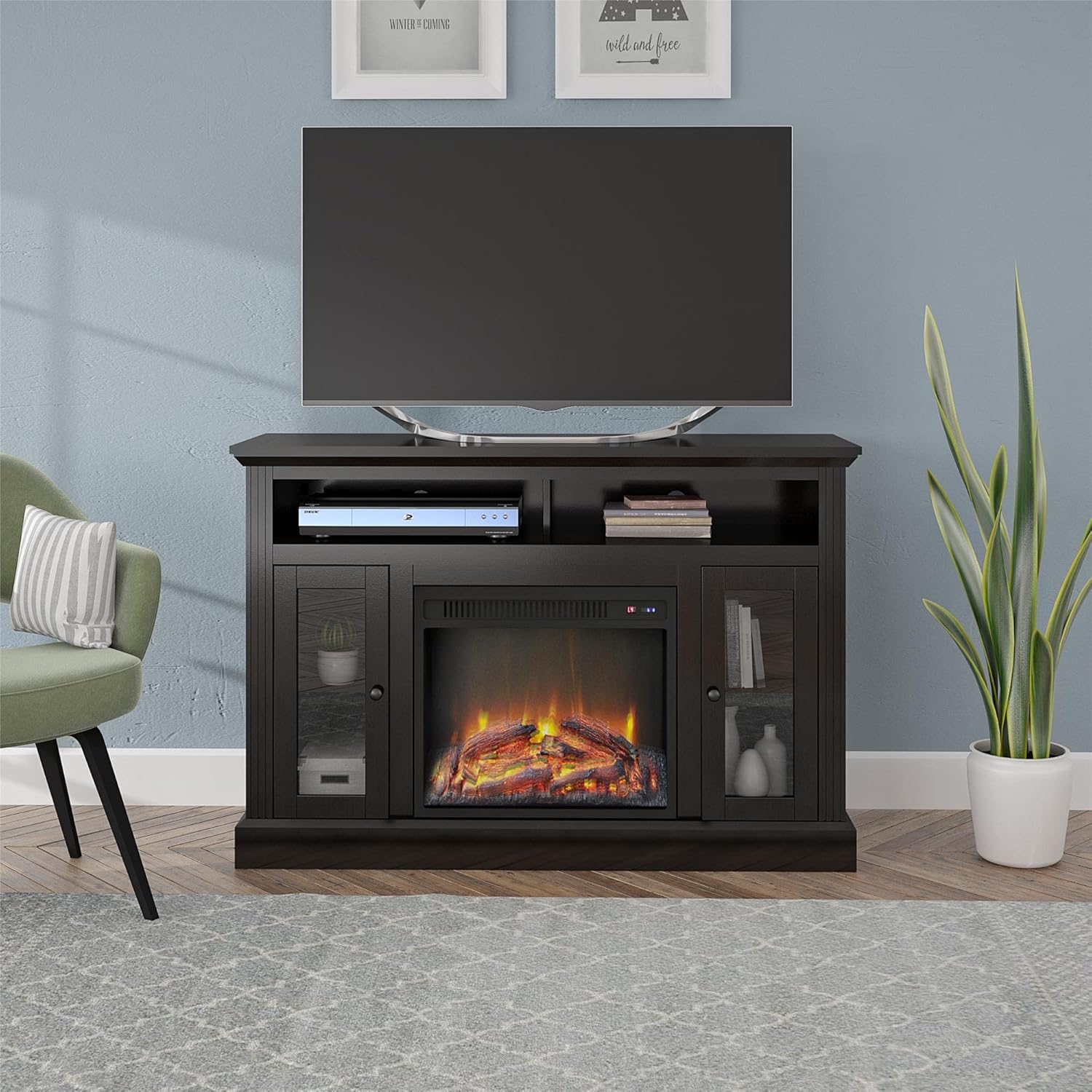 Ameriwood Home Chicago Electric Fireplace TV Console for TVs up to a 50, Espresso,1764096PCOM