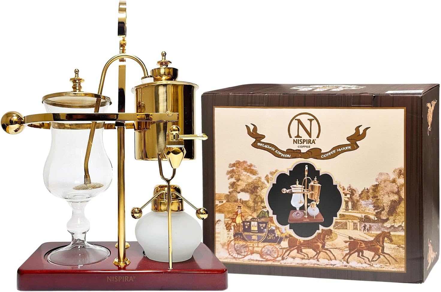 Nispira Belgium Royal Family Balance Syphon Coffee Maker Vacuum Brewing System | Vintage Classic Retro Luxury Exquisite Design | Smooth Great Aroma |