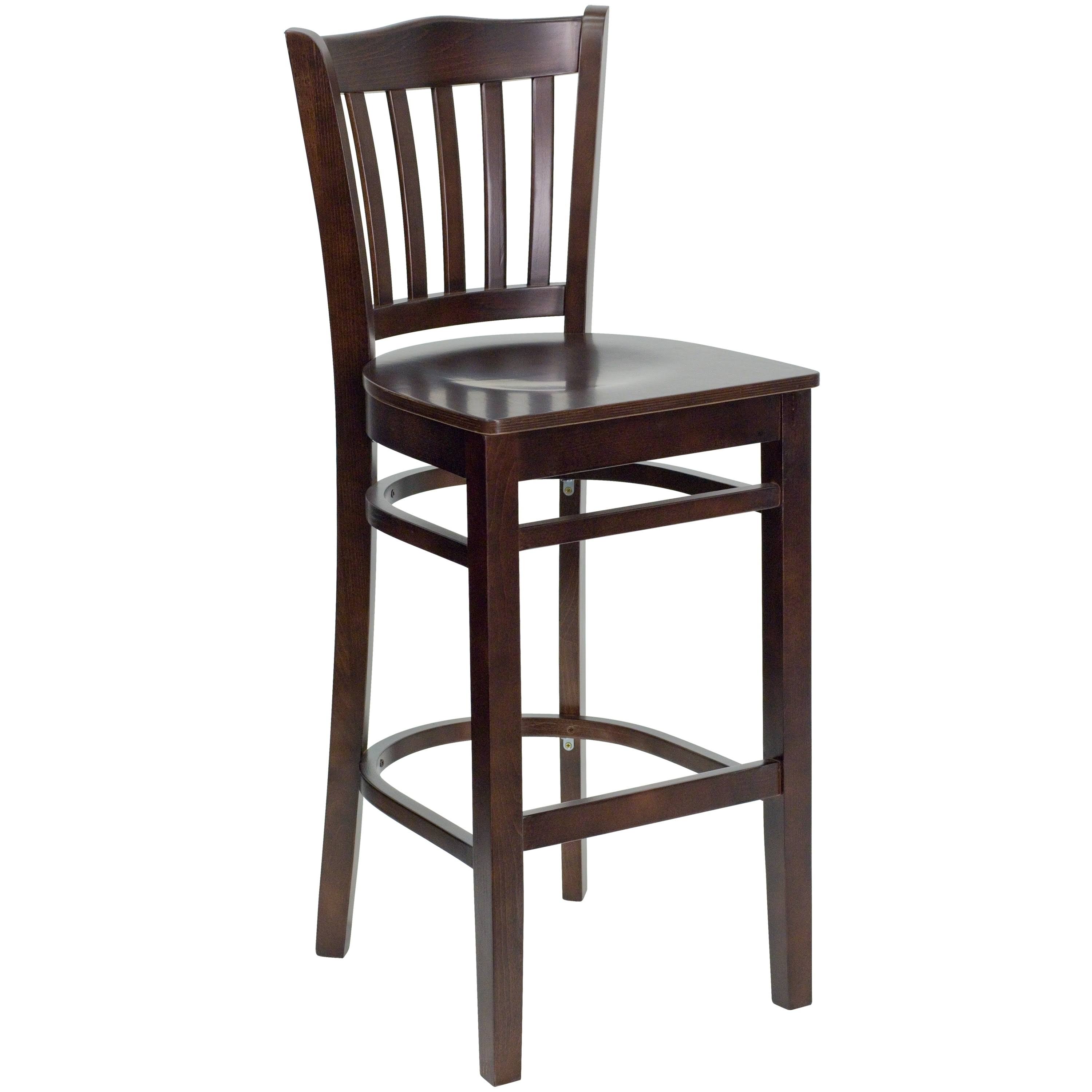 Lancaster Home Vertical Slat Back Wooden Restaurant Barstool Walnut Wood Seat/Walnut Wood Frame