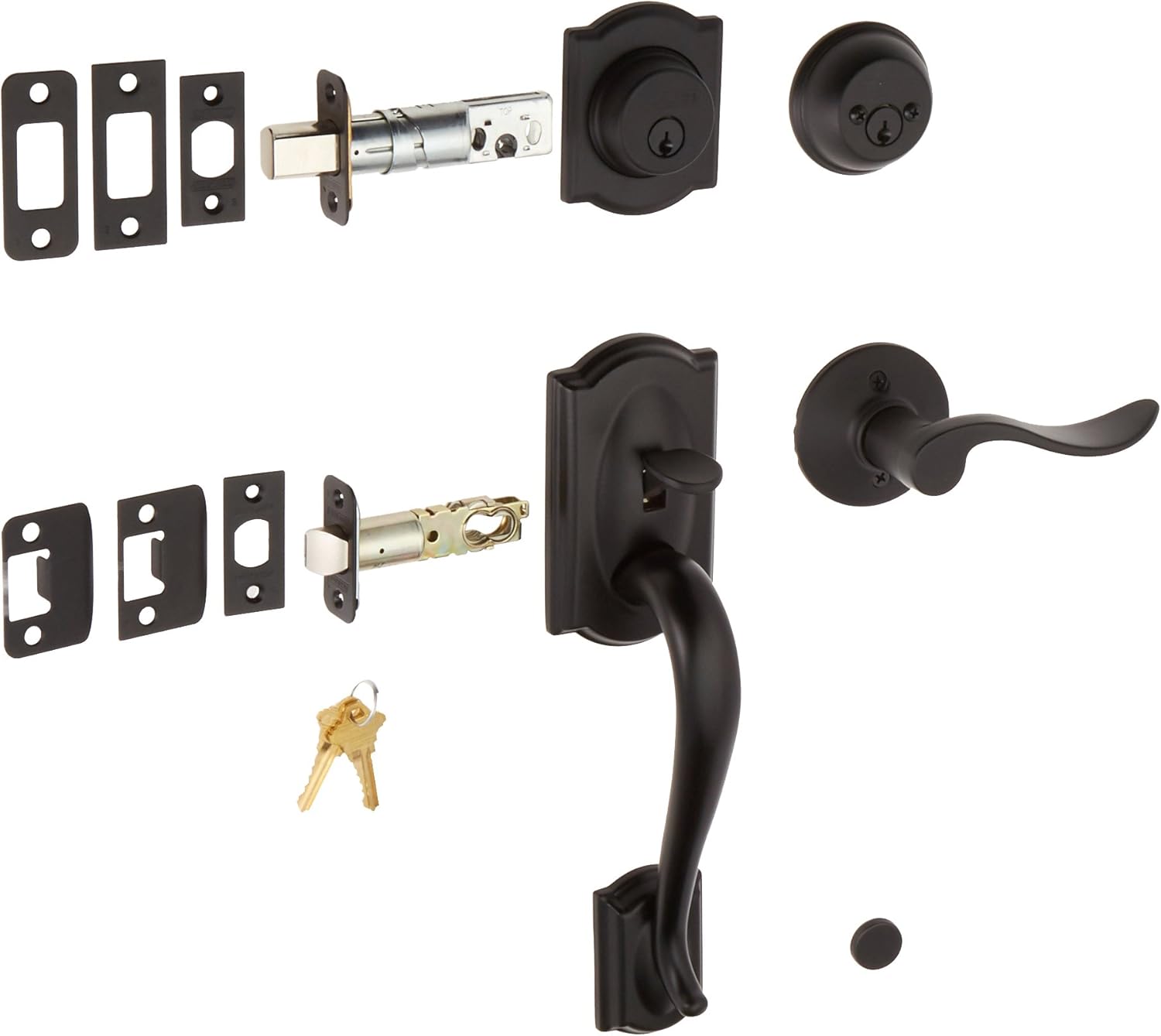 Schlage F62-CAM-ACC-RH Camelot Right Hand Double Cylinder Handleset with Accent, Matte Black
