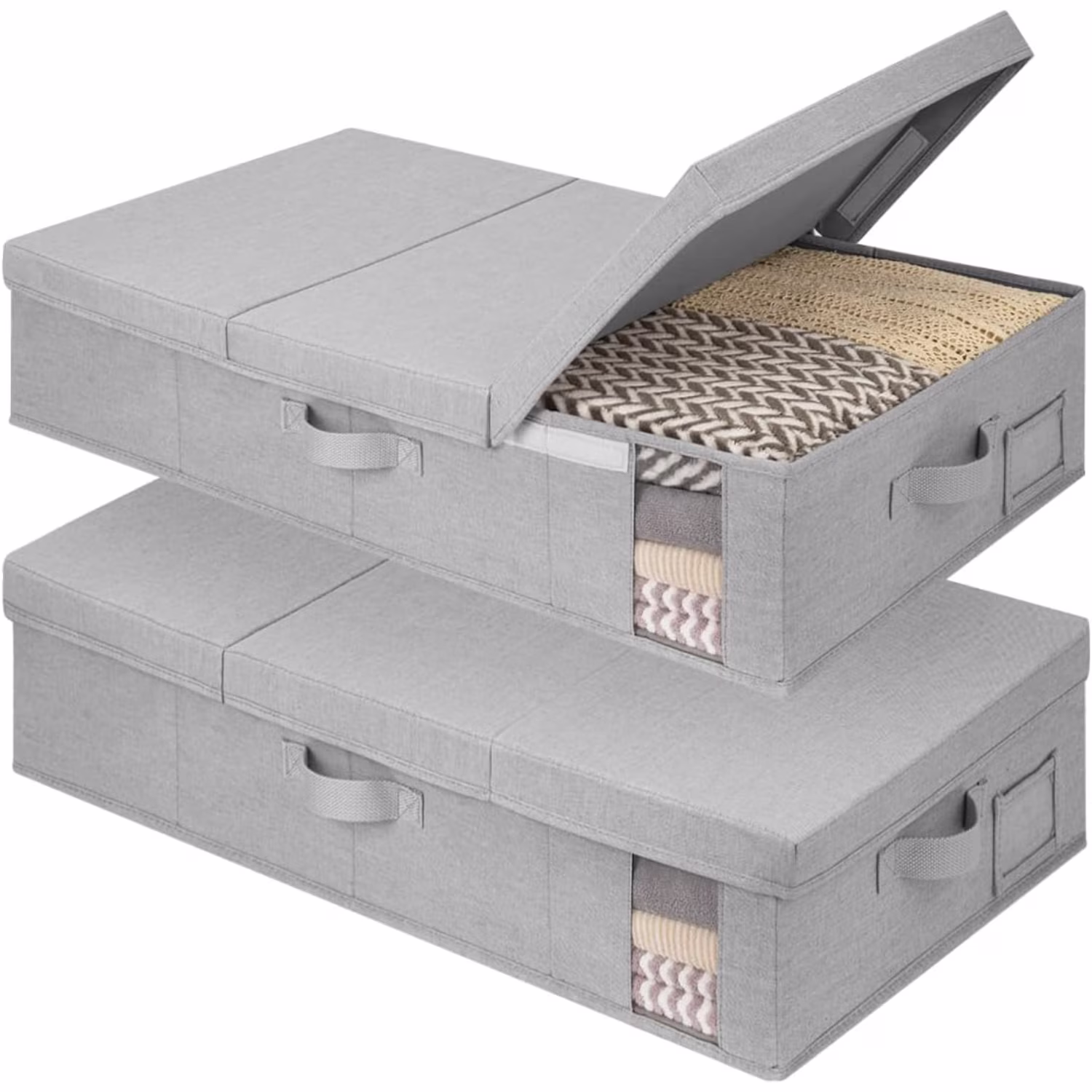 dxynlzq 2-Pack  Under Bed Storage Bins with Lids  Underbed Storage Containers with Handles and Label Holder  Closet Organizer for Clothes  Blankets