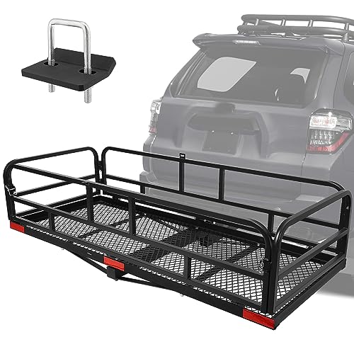 Trailer Hitch Cargo Rack, 60 x 24 x 14 Inch Folding Hitch Mount Cargo Carrier with High Side Rails for RV Truck SUV Van, 500 lbs. Capacity